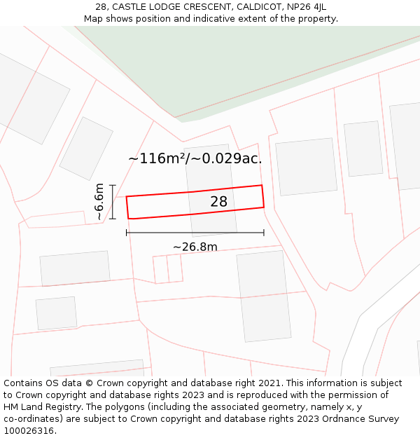 28, CASTLE LODGE CRESCENT, CALDICOT, NP26 4JL: Plot and title map