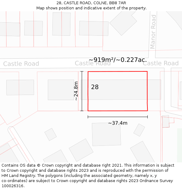 28, CASTLE ROAD, COLNE, BB8 7AR: Plot and title map