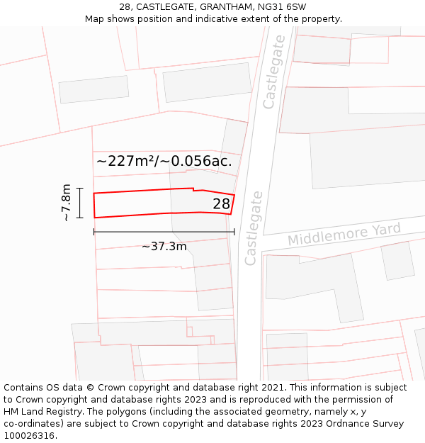 28, CASTLEGATE, GRANTHAM, NG31 6SW: Plot and title map