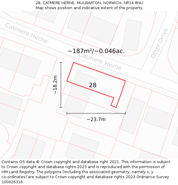 28, CATMERE HERNE, MULBARTON, NORWICH, NR14 8NU: Plot and title map