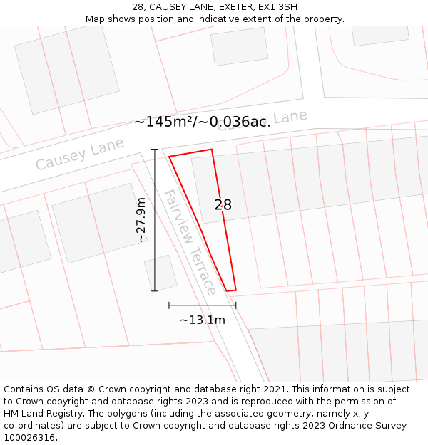 28, CAUSEY LANE, EXETER, EX1 3SH: Plot and title map