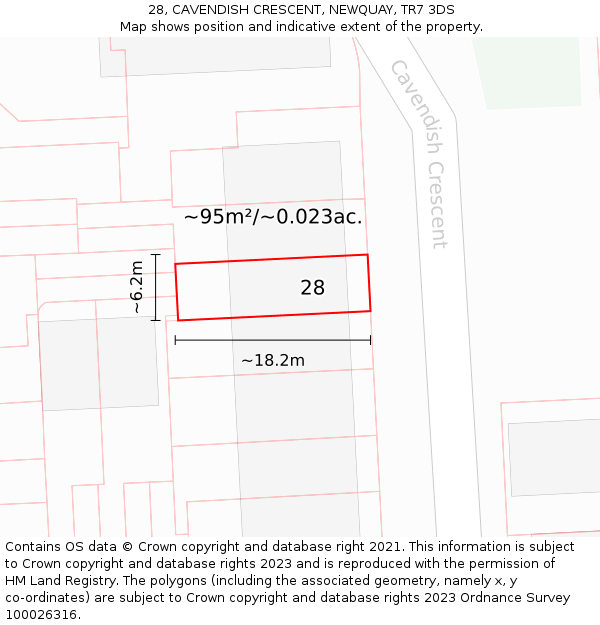 28, CAVENDISH CRESCENT, NEWQUAY, TR7 3DS: Plot and title map