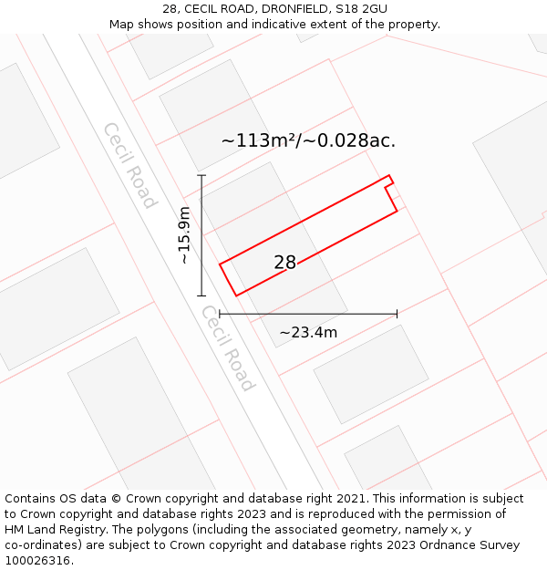 28, CECIL ROAD, DRONFIELD, S18 2GU: Plot and title map