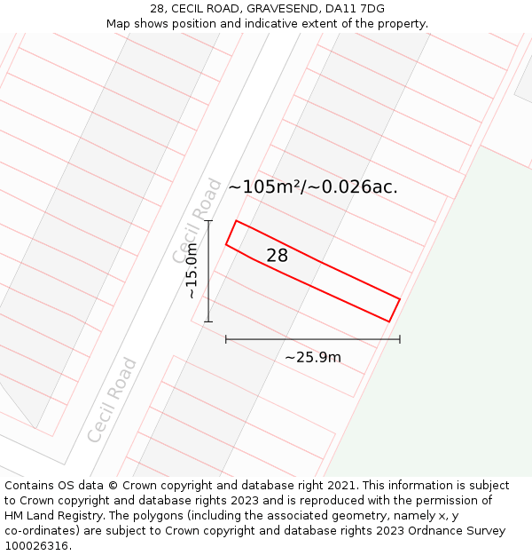 28, CECIL ROAD, GRAVESEND, DA11 7DG: Plot and title map
