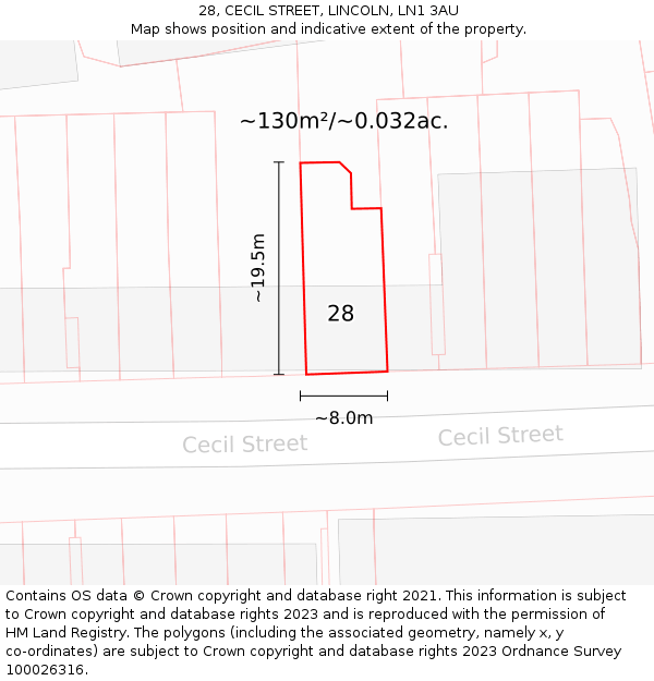 28, CECIL STREET, LINCOLN, LN1 3AU: Plot and title map