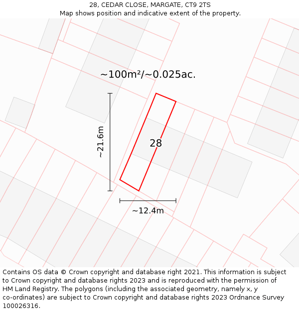 28, CEDAR CLOSE, MARGATE, CT9 2TS: Plot and title map