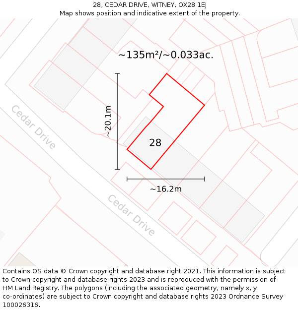 28, CEDAR DRIVE, WITNEY, OX28 1EJ: Plot and title map