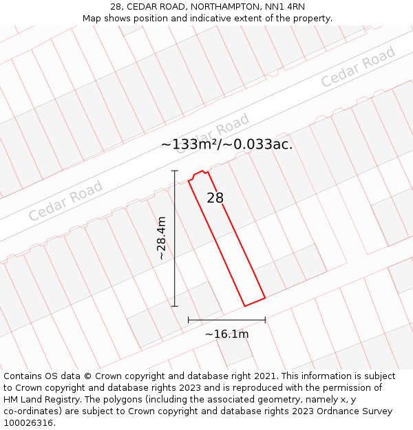 28, CEDAR ROAD, NORTHAMPTON, NN1 4RN: Plot and title map