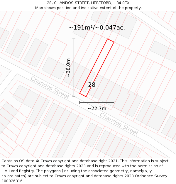 28, CHANDOS STREET, HEREFORD, HR4 0EX: Plot and title map