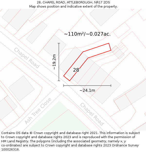 28, CHAPEL ROAD, ATTLEBOROUGH, NR17 2DS: Plot and title map