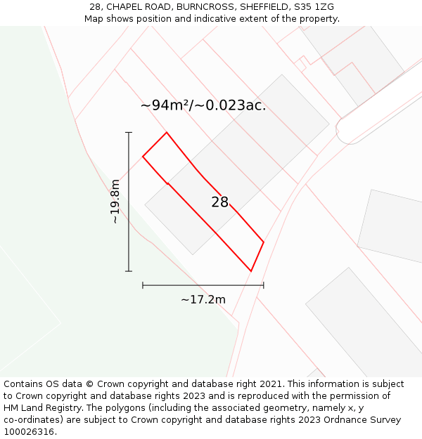 28, CHAPEL ROAD, BURNCROSS, SHEFFIELD, S35 1ZG: Plot and title map