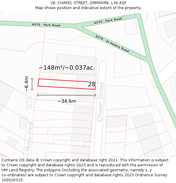 28, CHAPEL STREET, ORMSKIRK, L39 4QF: Plot and title map