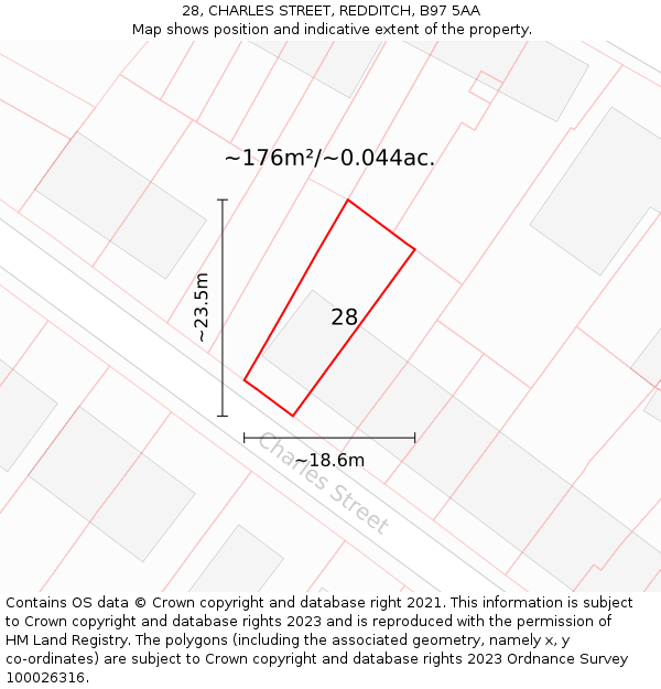 28, CHARLES STREET, REDDITCH, B97 5AA: Plot and title map