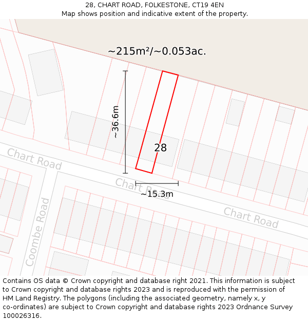 28, CHART ROAD, FOLKESTONE, CT19 4EN: Plot and title map