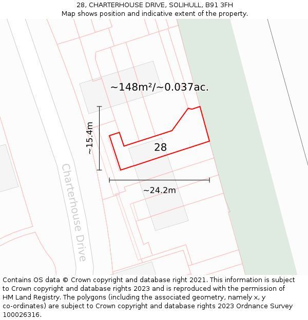 28, CHARTERHOUSE DRIVE, SOLIHULL, B91 3FH: Plot and title map