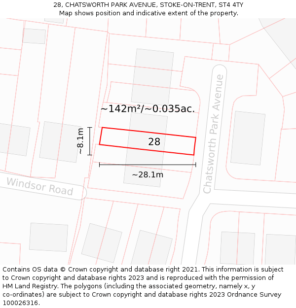 28, CHATSWORTH PARK AVENUE, STOKE-ON-TRENT, ST4 4TY: Plot and title map