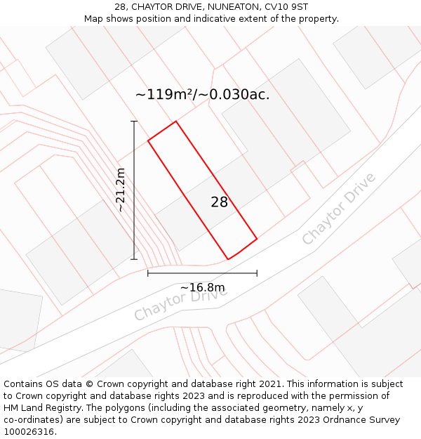 28, CHAYTOR DRIVE, NUNEATON, CV10 9ST: Plot and title map