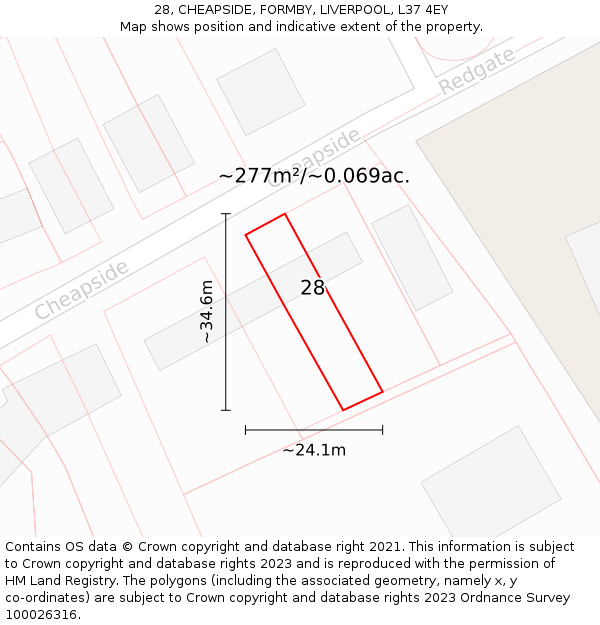 28, CHEAPSIDE, FORMBY, LIVERPOOL, L37 4EY: Plot and title map