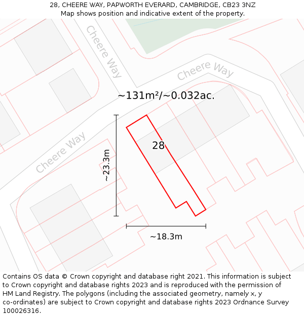 28, CHEERE WAY, PAPWORTH EVERARD, CAMBRIDGE, CB23 3NZ: Plot and title map