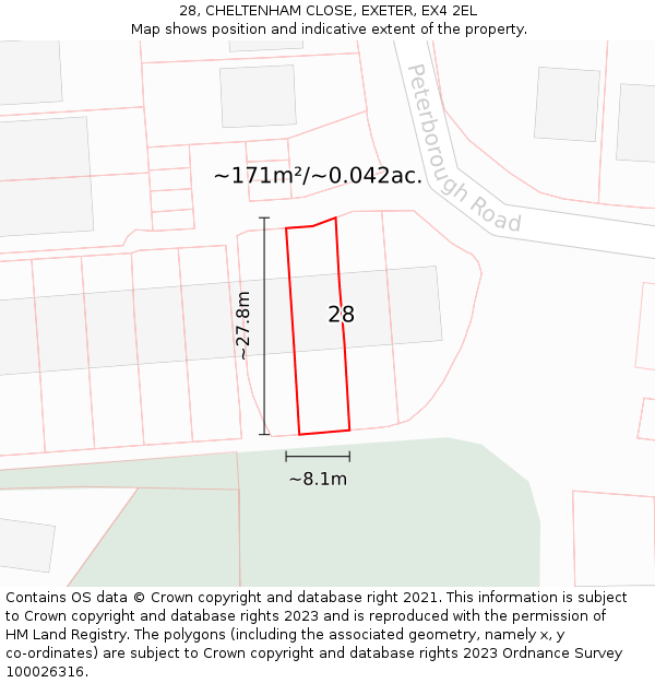 28, CHELTENHAM CLOSE, EXETER, EX4 2EL: Plot and title map