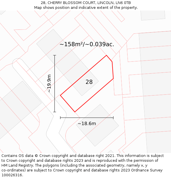 28, CHERRY BLOSSOM COURT, LINCOLN, LN6 0TB: Plot and title map