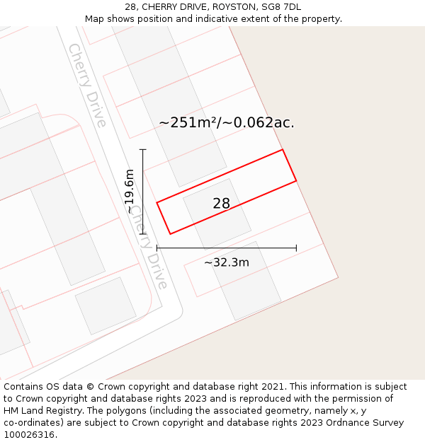 28, CHERRY DRIVE, ROYSTON, SG8 7DL: Plot and title map