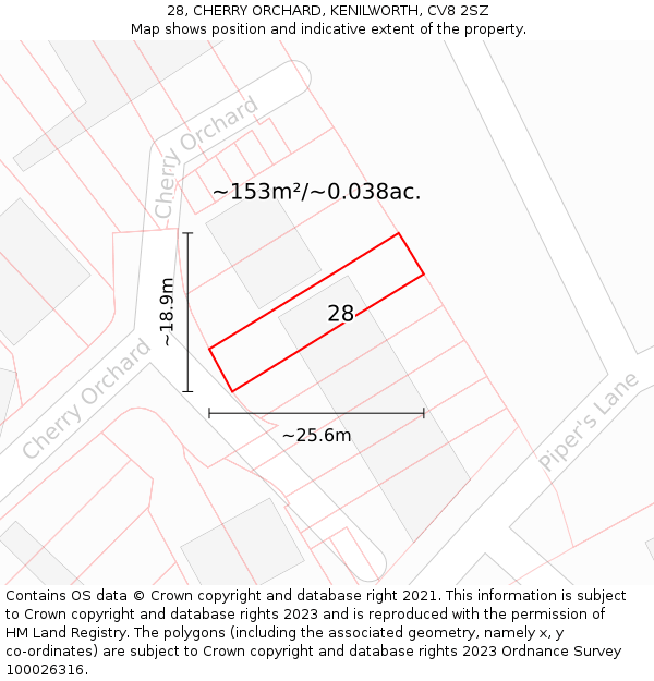 28, CHERRY ORCHARD, KENILWORTH, CV8 2SZ: Plot and title map