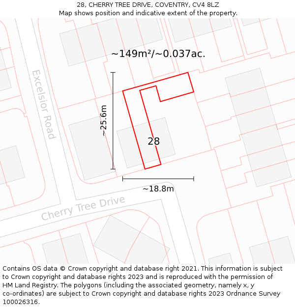 28, CHERRY TREE DRIVE, COVENTRY, CV4 8LZ: Plot and title map