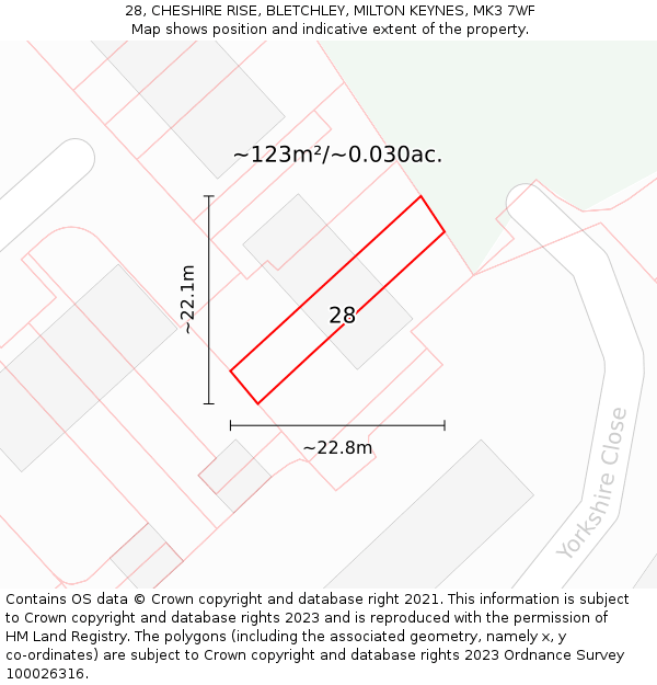 28, CHESHIRE RISE, BLETCHLEY, MILTON KEYNES, MK3 7WF: Plot and title map