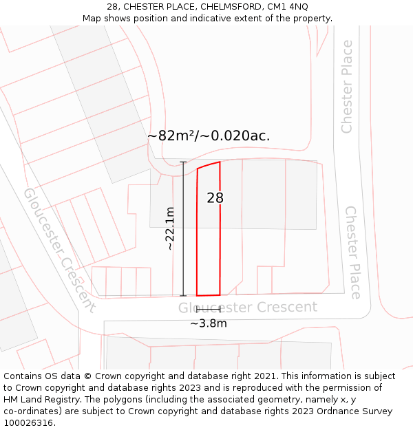 28, CHESTER PLACE, CHELMSFORD, CM1 4NQ: Plot and title map