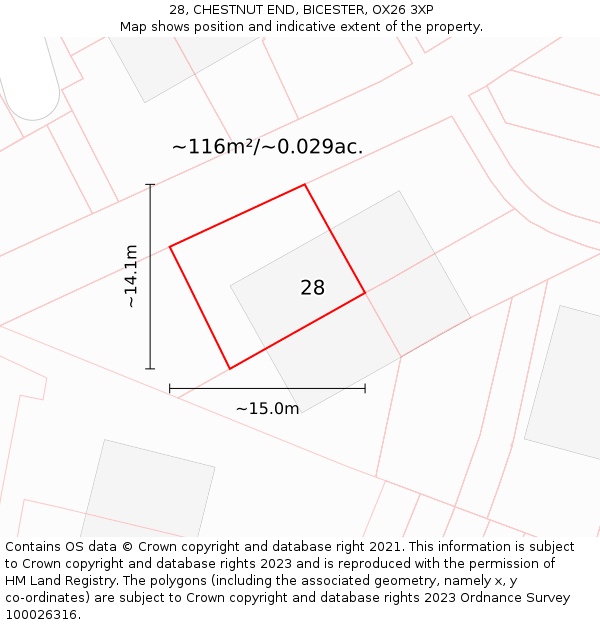 28, CHESTNUT END, BICESTER, OX26 3XP: Plot and title map