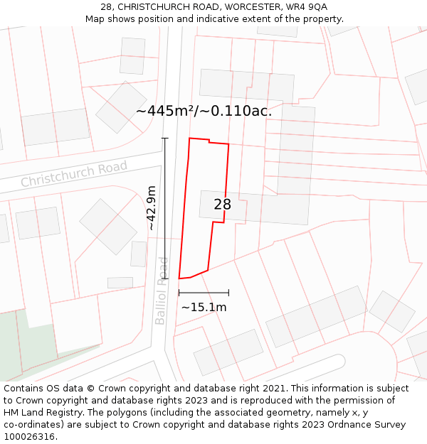 28, CHRISTCHURCH ROAD, WORCESTER, WR4 9QA: Plot and title map