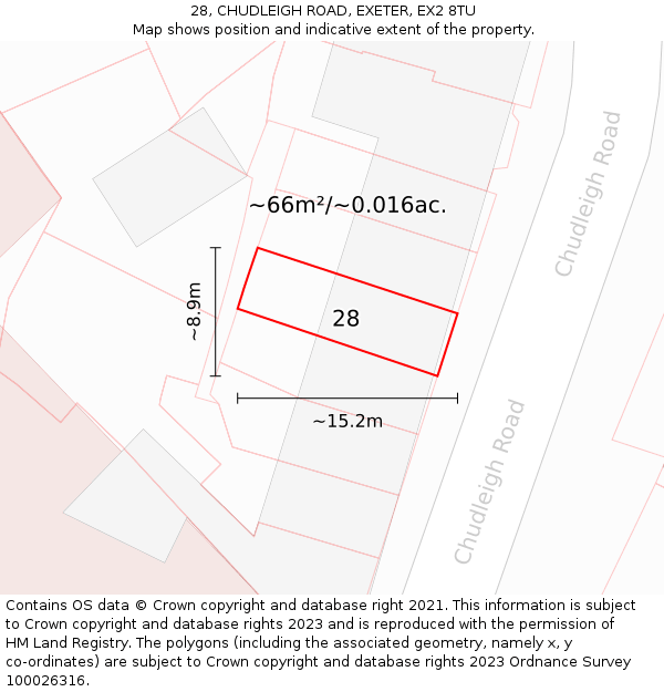 28, CHUDLEIGH ROAD, EXETER, EX2 8TU: Plot and title map