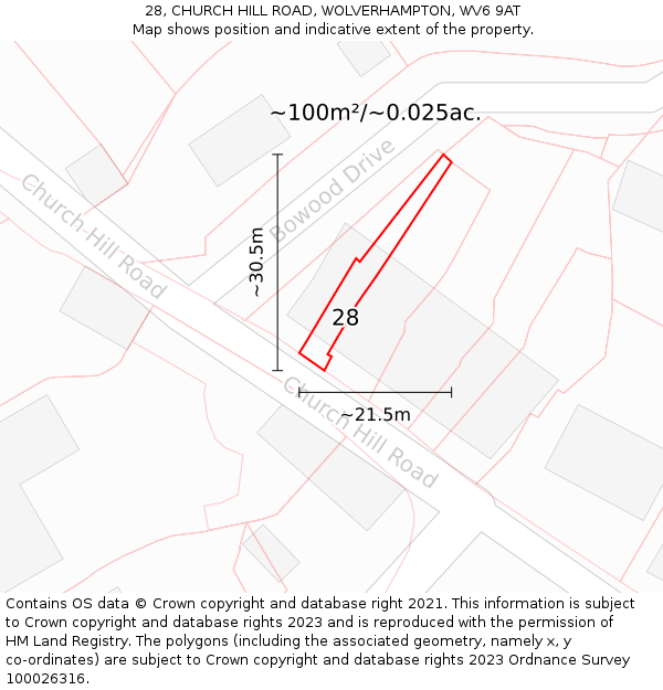28, CHURCH HILL ROAD, WOLVERHAMPTON, WV6 9AT: Plot and title map
