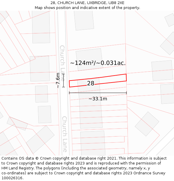 28, CHURCH LANE, UXBRIDGE, UB8 2XE: Plot and title map