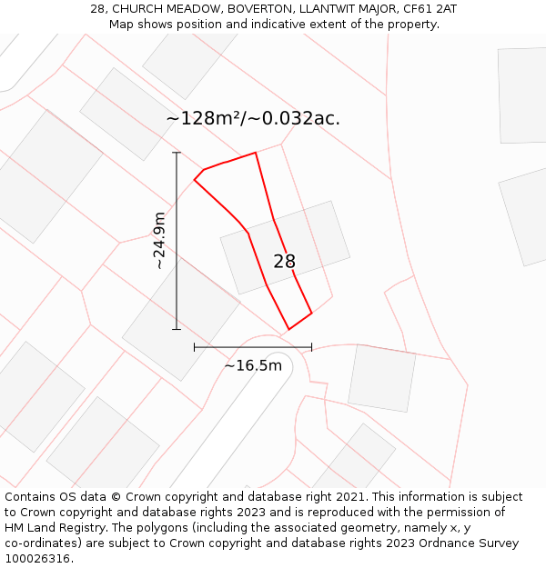 28, CHURCH MEADOW, BOVERTON, LLANTWIT MAJOR, CF61 2AT: Plot and title map