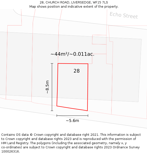 28, CHURCH ROAD, LIVERSEDGE, WF15 7LS: Plot and title map
