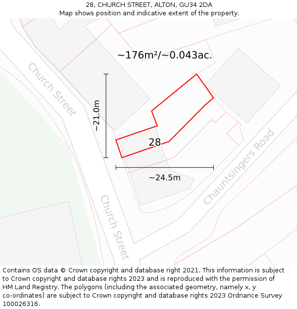 28, CHURCH STREET, ALTON, GU34 2DA: Plot and title map