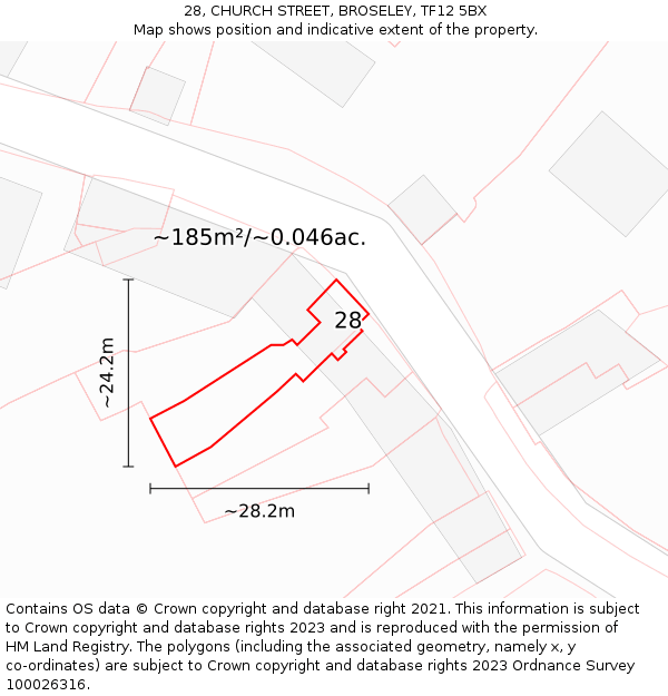 28, CHURCH STREET, BROSELEY, TF12 5BX: Plot and title map