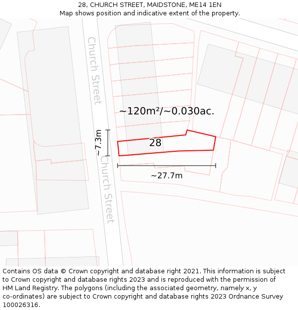 28, CHURCH STREET, MAIDSTONE, ME14 1EN: Plot and title map
