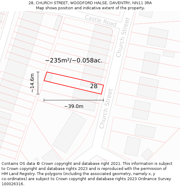 28, CHURCH STREET, WOODFORD HALSE, DAVENTRY, NN11 3RA: Plot and title map