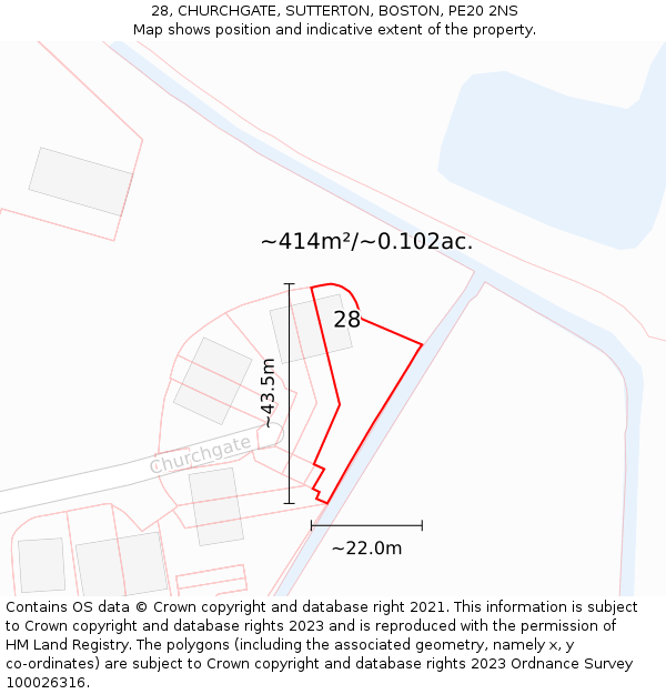 28, CHURCHGATE, SUTTERTON, BOSTON, PE20 2NS: Plot and title map