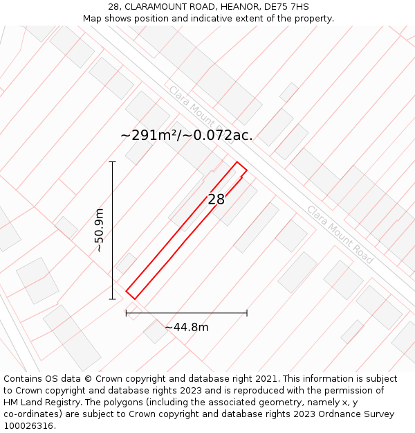 28, CLARAMOUNT ROAD, HEANOR, DE75 7HS: Plot and title map