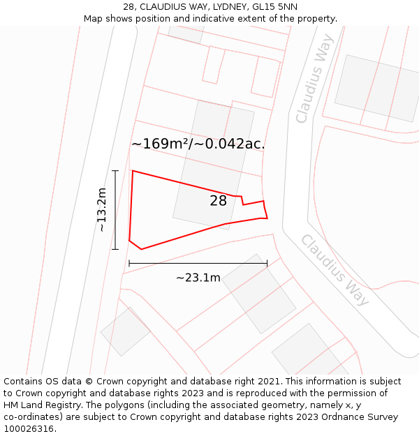 28, CLAUDIUS WAY, LYDNEY, GL15 5NN: Plot and title map