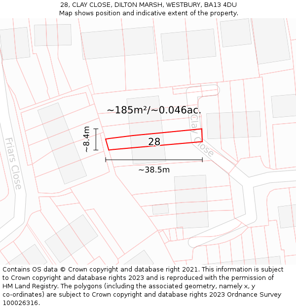 28, CLAY CLOSE, DILTON MARSH, WESTBURY, BA13 4DU: Plot and title map