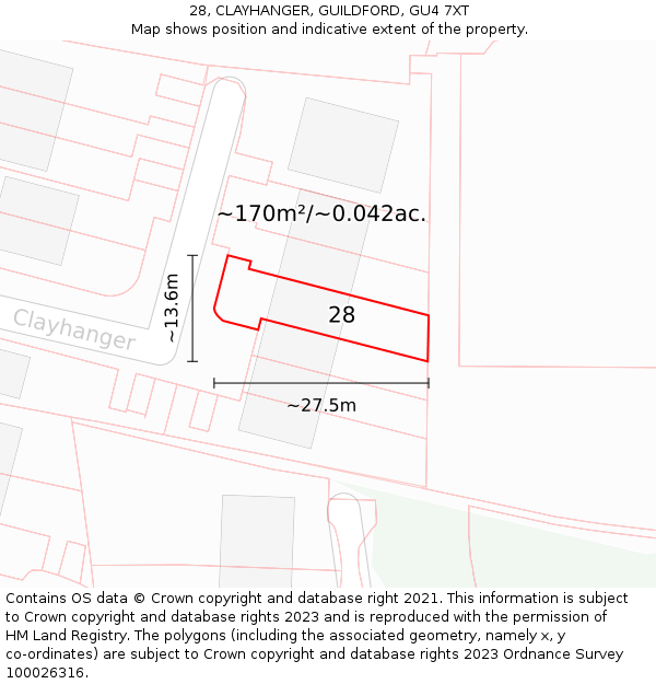 28, CLAYHANGER, GUILDFORD, GU4 7XT: Plot and title map