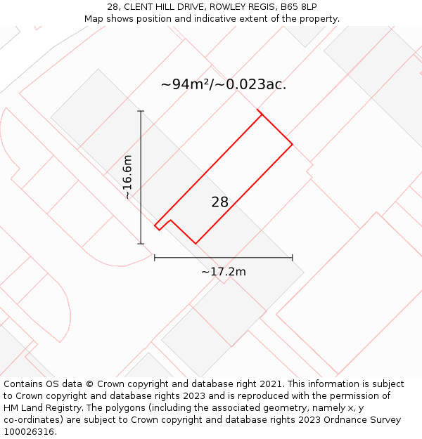 28, CLENT HILL DRIVE, ROWLEY REGIS, B65 8LP: Plot and title map