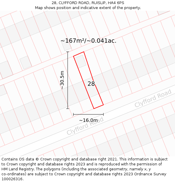 28, CLYFFORD ROAD, RUISLIP, HA4 6PS: Plot and title map