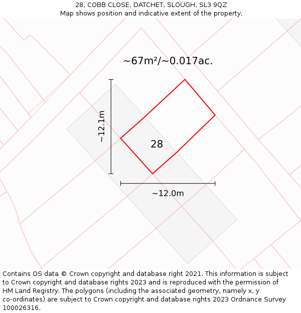 28, COBB CLOSE, DATCHET, SLOUGH, SL3 9QZ: Plot and title map