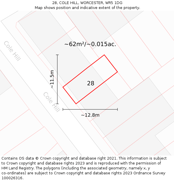 28, COLE HILL, WORCESTER, WR5 1DG: Plot and title map